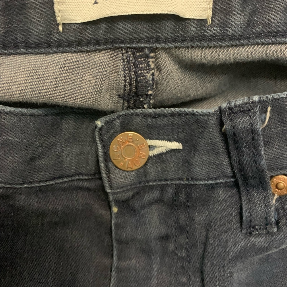 Acne Slim Men’s Jeans in Navy with Leather Waist Patch - Picture 2 of 8